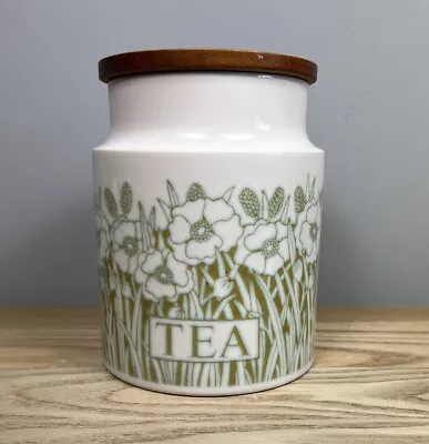 Hornsea Fleur Tea Canister Jar Wooden Lid Green & White Vintage 1970s • £8.99