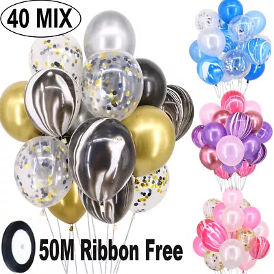 Time To Sparkle 40pcs 12  Latex Confetti Marble Helium Balloons  & Free Ribbon • £6.49