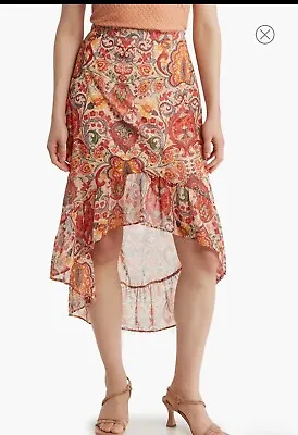 New Women's Chenault Boho Floral Chiffon Ruffle Midi Skirt Large  • $18