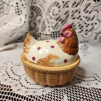 Vintage Enesco Mini Chicken Hen On Nest Ceramic Bone China 3” Farmhouse Decor • $14.99