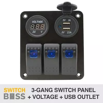 3 GANG Switch Panel + DUAL USB Outlet + Voltage Meter - LED Caravan 12v Rocker • $47.90