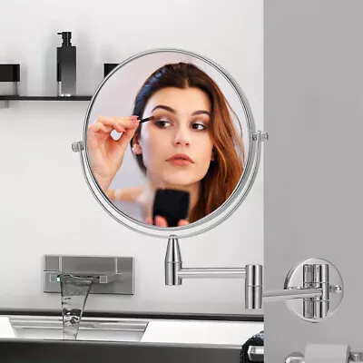 Wall Mounted 5x Magnifying Bathroom Mirror Shaving MakeUp Extending Chrome Black • £24.95