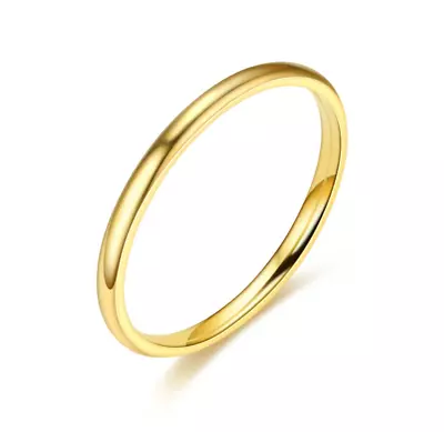 2mm Gold Plated Stainless Steel Stackable Ring Wedding Band Women Girl Size 3-13 • $4.95