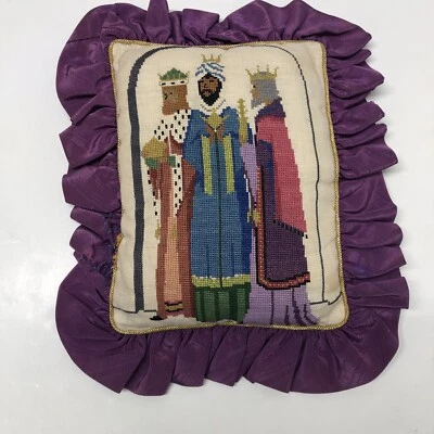 $9.50 • Buy Vintage Wise Men Christmas Cross Stitch Small Decorative Pillow Handmade 14”x12”