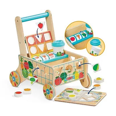 Melissa & Doug Wooden Shape Sorting Grocery Cart Push Toy And Puzzles • $31.99