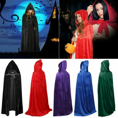 Halloween Hooded Velvet Cloak Robe Medieval Witchcraft Cape Robe Costume Unisex • £5.99