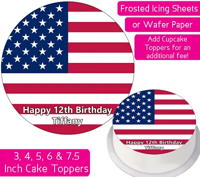 United States Of America Flag Edible Wafer & Icing Personalised Cake Toppers Usa • £2.25