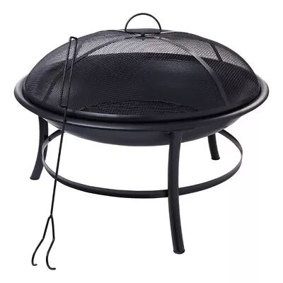 Round Iron Outdoor Wood Burning Fire Pit For Patio Campsite Black 26   • $29.84