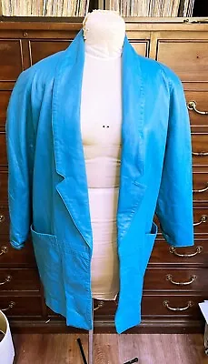 $50 • Buy Vakko Blue Leather Jacket Coat Ultra Soft Leather Lined With Pockets
