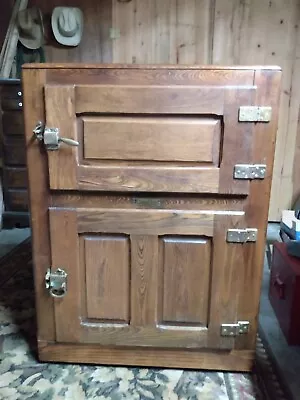 Antique Klondike Oak Icebox Zinc Lined Two Doors Original Hardware  • $250