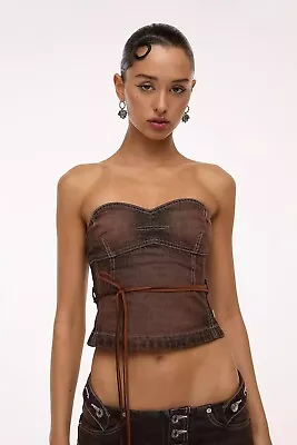 Heaven By Marc Jacobs Strapless Bustier Brown Denim Size Medium • $99