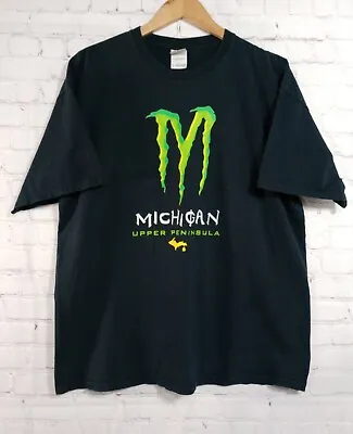 Monster Energy Michigan Upper Peninsula Men XL Graphic Green Black Graphic Shirt • $25.20