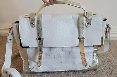 $19 • Buy White And Gold Forever New Large Hangbag Top Handle Satchel