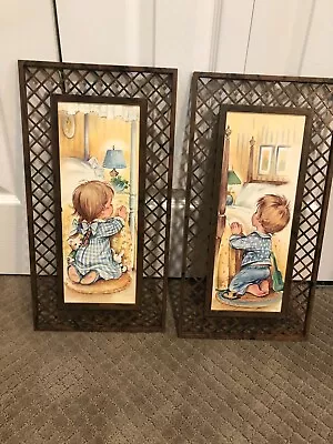 Vtg Prints Boy & Girl Praying Bedtime 1970's Signed Coby Made In USA • $15