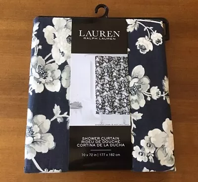 Lauren Ralph Lauren Blue Floral Fabric Shower Curtain 100% Cotton  70x72   ~ NEW • £28.92