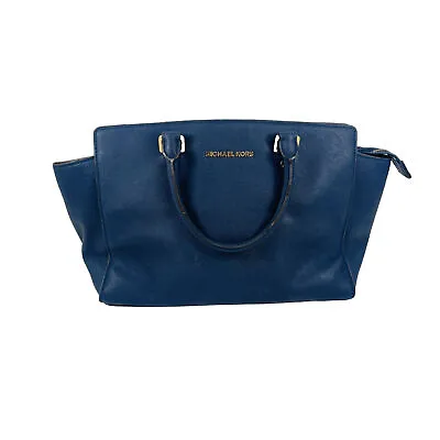 Michael Kors Medium Leather Selma Saffiano Navy Zip Top Satchel NO LONG STRAP • $38.39