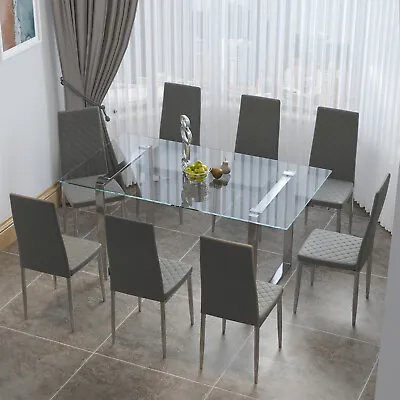 Extra Large Clear Glass Dining Table Rectangle Dinner Table For Big Family House • £165.95