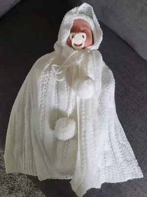 Hand Knitted Baby Christening Shawl/Cape.  • £5.50