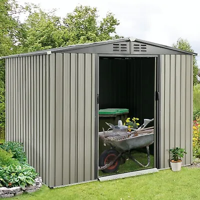 YODOLLA  Outdoor Metal Storage Shed W/ Sliding Door Tool Shed For Garden 3 Size • $156.99