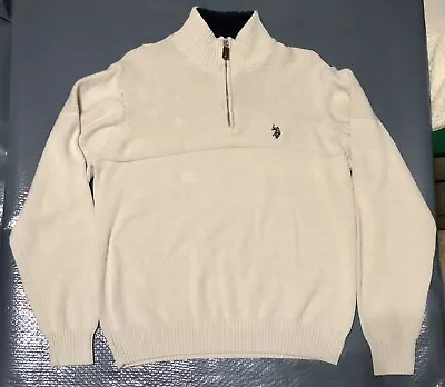 Vintage Polo Ralph Lauren Men's Heavyweight 1/4 Zip Sweater Mock Neck Cream M • $32