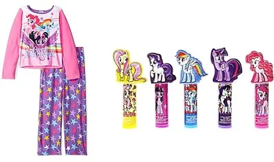 My Little Pony Fleece Pajamas Size 4 Plus Character Lip Balm Finger Puppets • $29.97