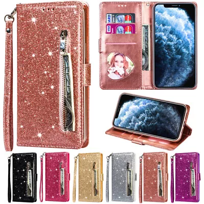 Bling Glitter Leather Flip Phone Case For IPhone 15 14 13 SE XR 7 8 Wallet Cover • £2.49