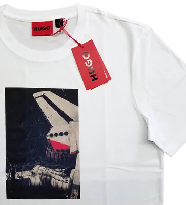 HUGO BOSS LOGO-ARTWORK Cotton Crew Neck Cotton Jersey T-Shirt White S / L NEW • $29.95