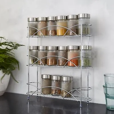 3 Tier Spice Rack Herb Shelf Jar Organiser Free Standing Kitchen Storage Chrome • £11.99