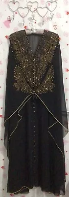 Black & Gold Heavily Embellished Hooded Cape Jilbab Farasha Abaya Size 54 • £30