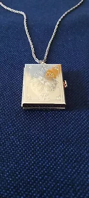 Vintage Book Shaped Gold Tone Photo Locket 24 Inch Necklace • $28.99