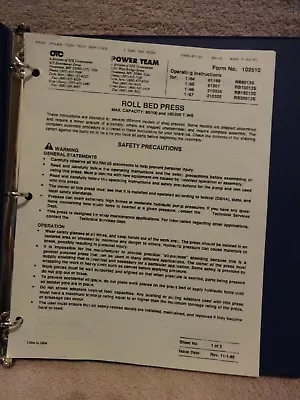 Spx Otc 1989 Roll Bed Press Operating Instructions 80/100 & 150/200 Ton • $39.99