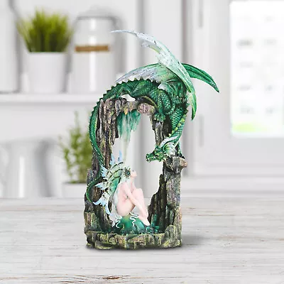 21 H Green Forest Fairy In Dragon Cave Statue Fantasy Figurine Room Decor • $148.88