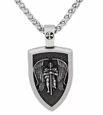 New Mens Archangel St Saint Michael Medal Pendant Necklace Stainless Steel • $10.28