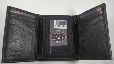 Men's RFID Blocking Security GENUINE LEATHER Black Trifold Wallet Zipper Pockets • $16.97