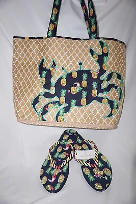 Vera Bradley  Beach Tote Towel  & Flip Flops (L)  Toucan Party NWT • $54.95