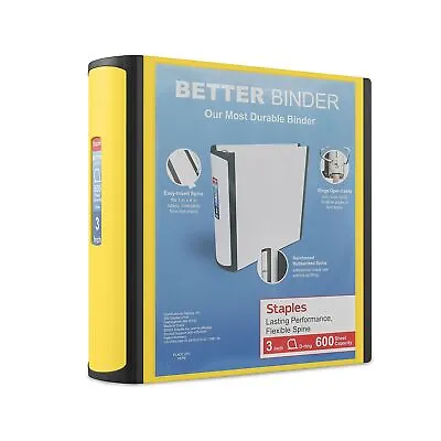 Staples Better 3-Inch D 3-Ring View Binder Yellow (20245) 895623 • $12.65