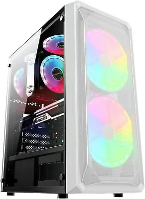 PC GAMING ATX COMPUTER WHITE  MID TOWER CASE TEMPERED GLASS IONZ KZ10W • £39.95