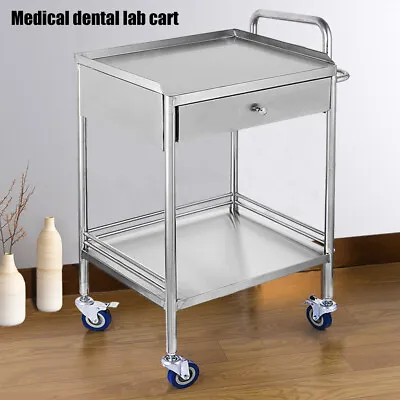 2 Tier Hospital Lab Emergency Cart Rolling Trolley Single Drawer Cart Stand • $145.36
