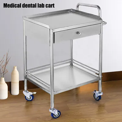 2Tier Stainless Steel Mobile Lab Cart Trolley Serving Trolley Medical Cart Stand • $145.35