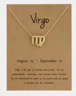 Zodiac Written Sign Necklace Pendant Gold Virgo Horoscope Necklace Present • £1.49