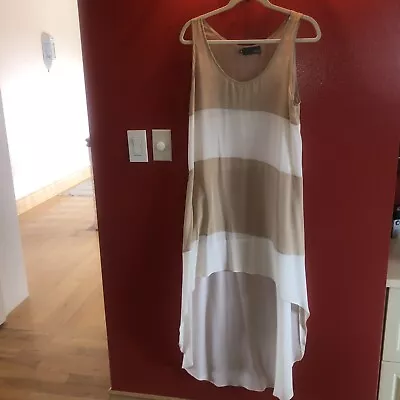 Myne Size 4 Beige/ivory Striped Silk High Low Sheer Summer Dress Sleeveless • $29.99