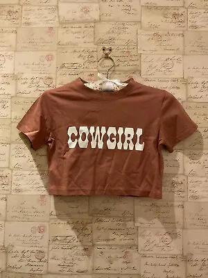 Cropped T Shirt Cowgirl Graphic Brown Size XS 8 Excellent Condition • £4.99