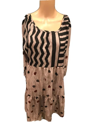 £4.50 • Buy Unbranded Brown Polka Dot & Striped Long Sleeve Dress - Size XL - NEW 36  Chest