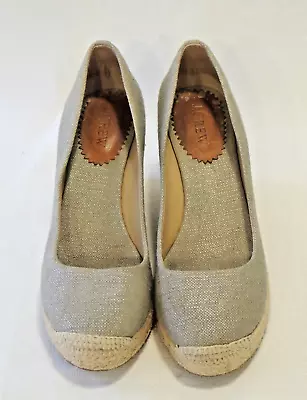 J Crew Seville Grey Linen Classic Espadrille Wedge Sz. 8 • $29.99