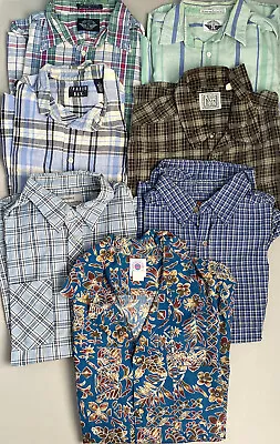 Lot 7 Vintage Western Shirts Men Large L XL Plaid Cowboy Hawaiian • $22.49