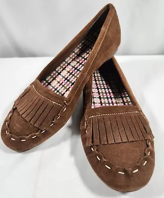 Lands' End Women's Leather Brown Suede Moccasins Shoes Style 380802 Size 8B • $24.90