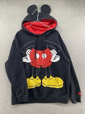 Mickey Mouse Hoodie With Ears Disney Parks Black Hooded Sweatshirt Size XL • $19.99