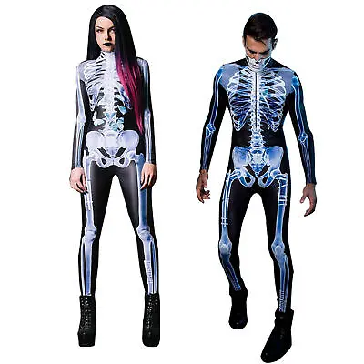 Halloween Adult Skeleton Bone Frame Jumpsuit Bodysuit Fancy Dead Cosplay Costume • £22.62