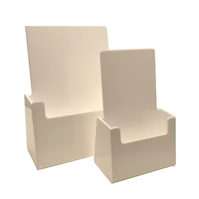 White Leaflet Holder Flyer Menu Counter Dispenser Business Card Holders DL & A5  • £14.26