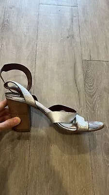 J.Crew Crackle Silver Leather Ankle Strap High Heel Sandals Jenna Lyons Era 8.5 • $24